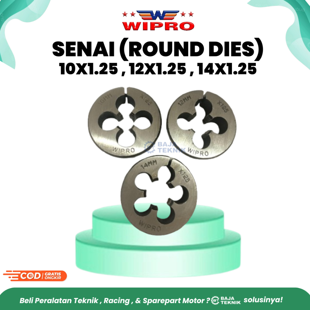 WIPRO MATA SENAI M10X1.25 , M12X1.25 , M14X1.25 DRAT LUAR BAUT MATA SENAI | SENAI DIES HAND M10X1.25