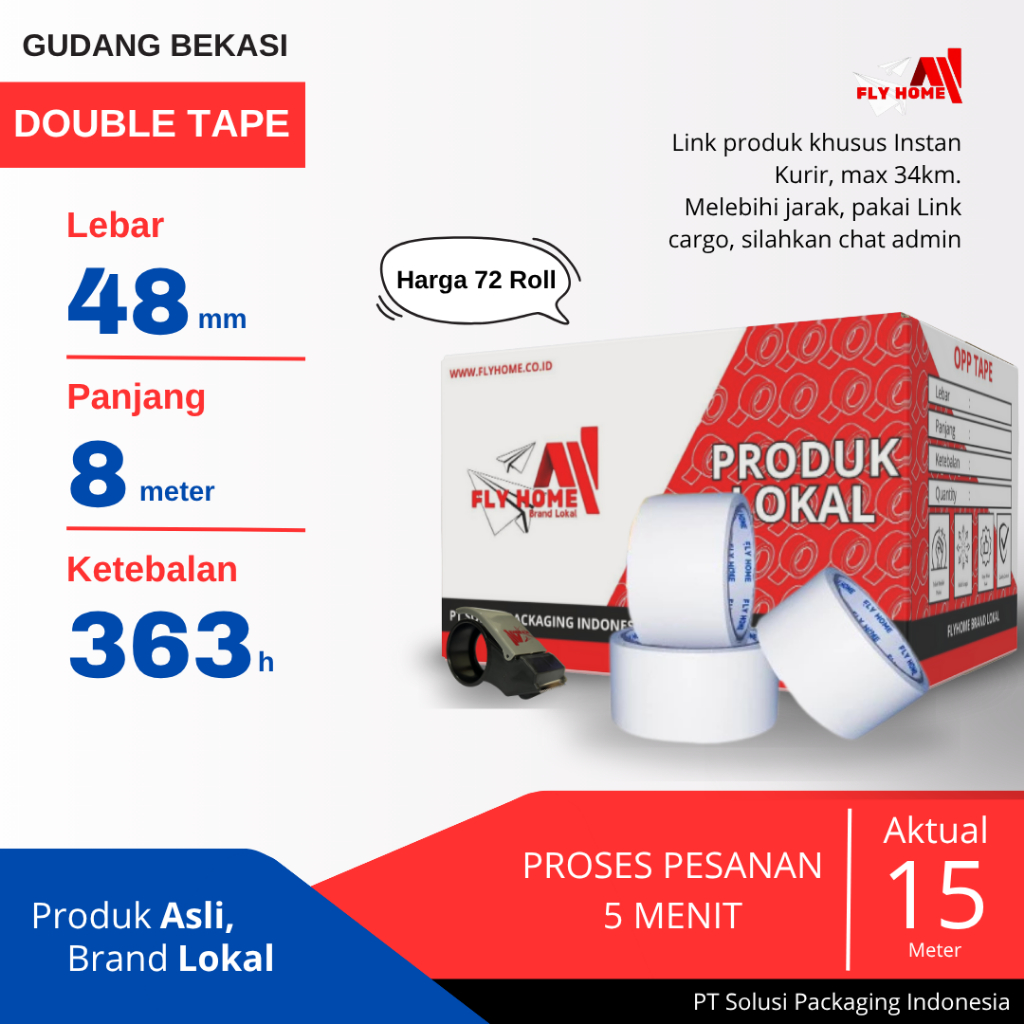 

FLYHOME 1Dus Double Tape 48x8M 2inchi Hotmell 8meter INSTAN