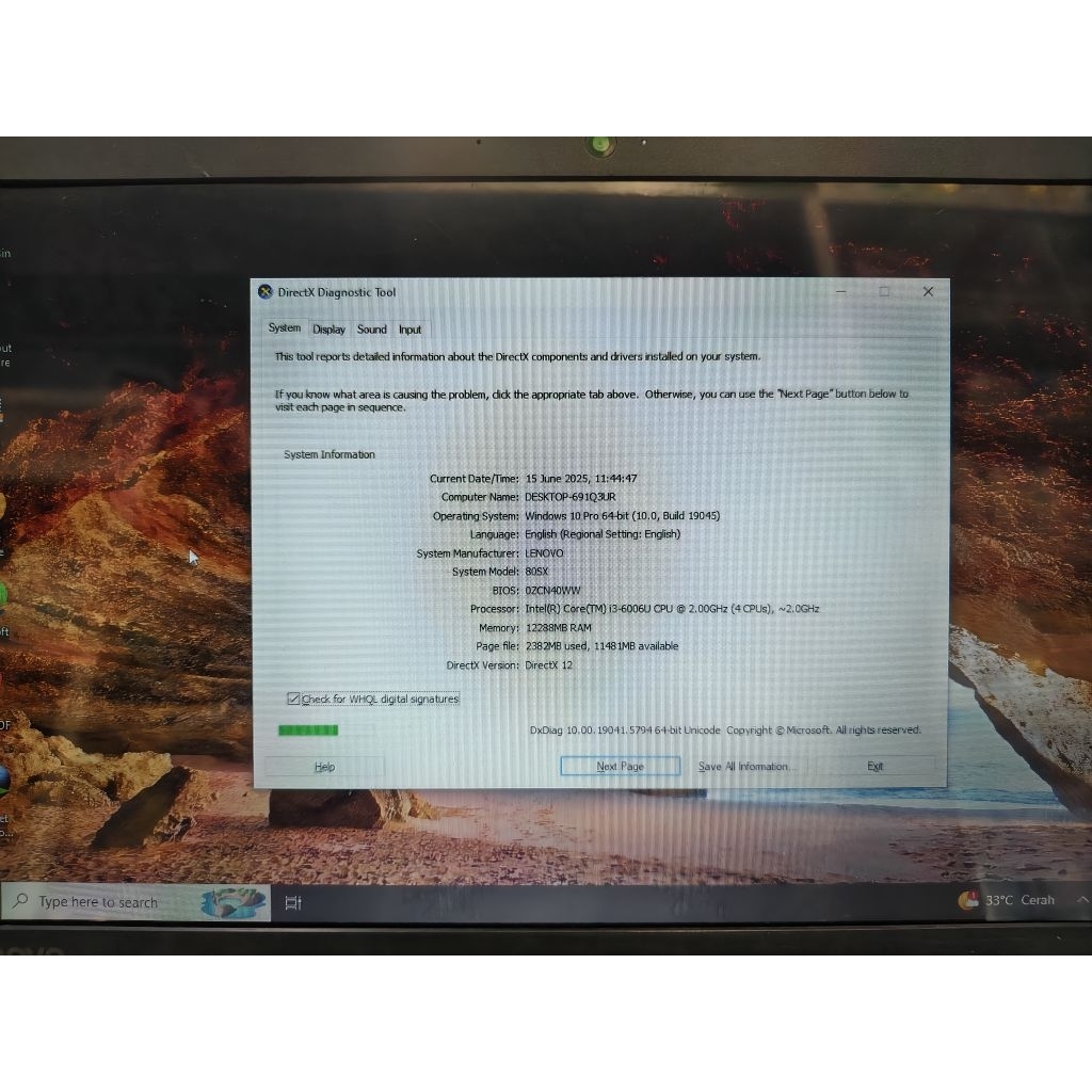 Laptop Lenovo V310 Upgrade, Core Intel Core I3 6006U, RAM 12 GB, SSD 256 GB, HDD 500 GB