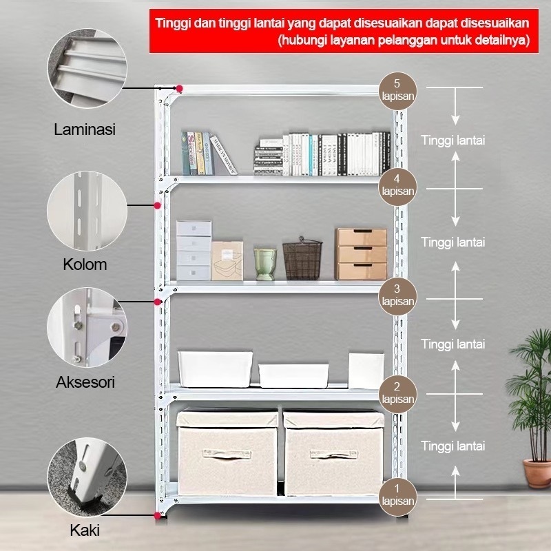 Terbaru 100%Besi Rak Besi 5 Susun 4 Susun Rak Gudang Rak Dapur Rak Buku Rak Barang Rak Susun