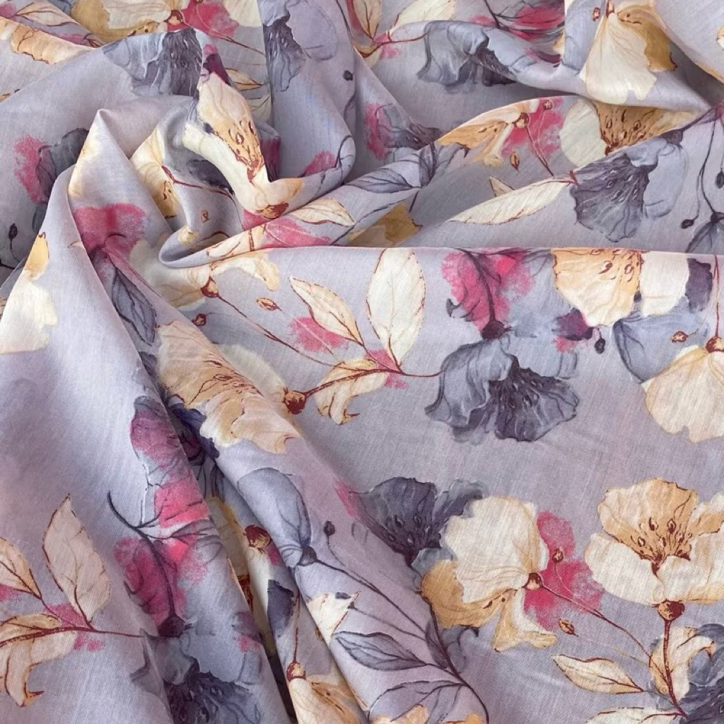 kain katun semi sutra motif bunga