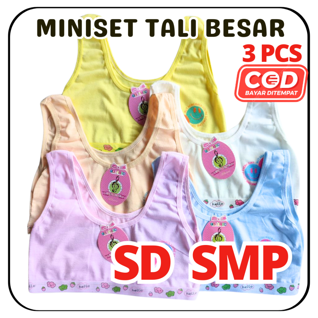 3PCS Mini Set Anak Katun Sekolah SD SMP Bra BH Miniset Anak Cewek Domisol