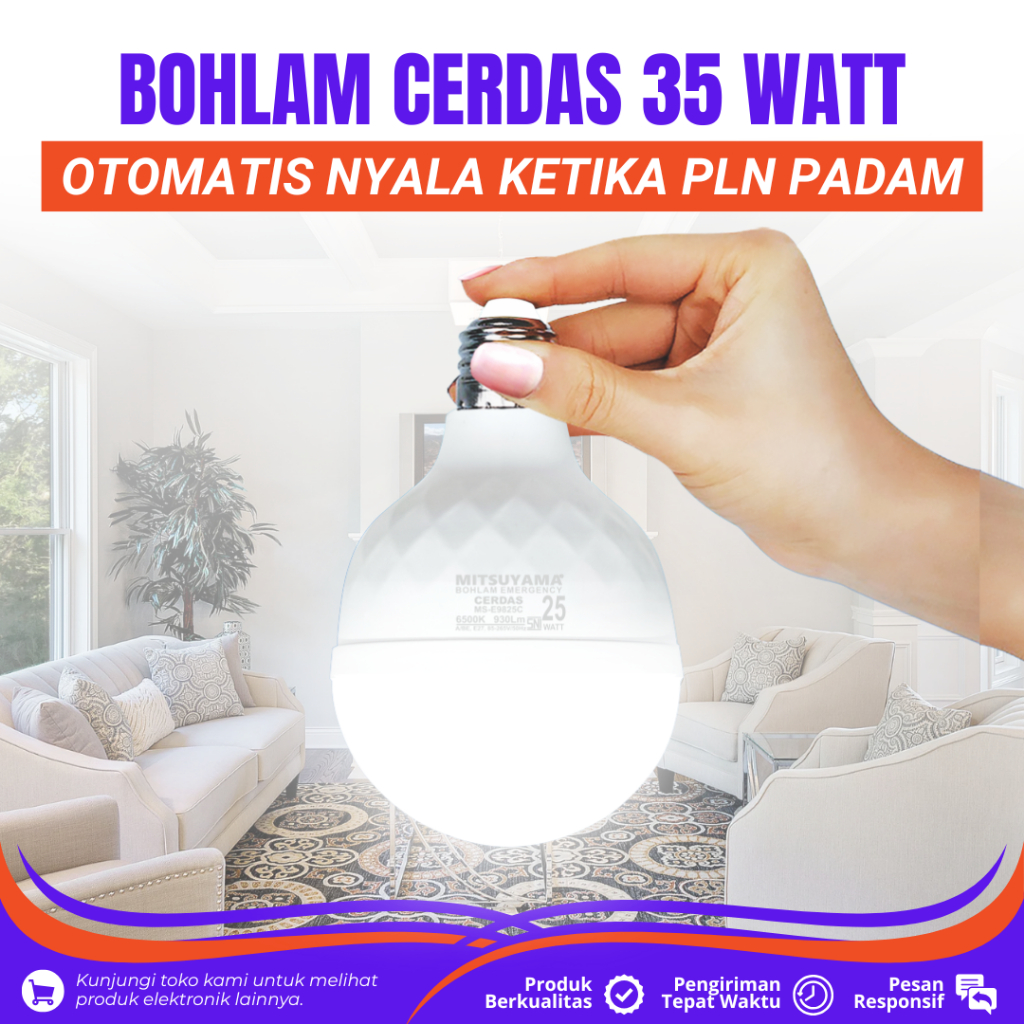 LAMPU EMERGENCY LED 35 WATT MITSUYAMA CERDAS SERIES BOHLAM LED 35 WATT LAMPU DARURAT LED AUTO AC/DC