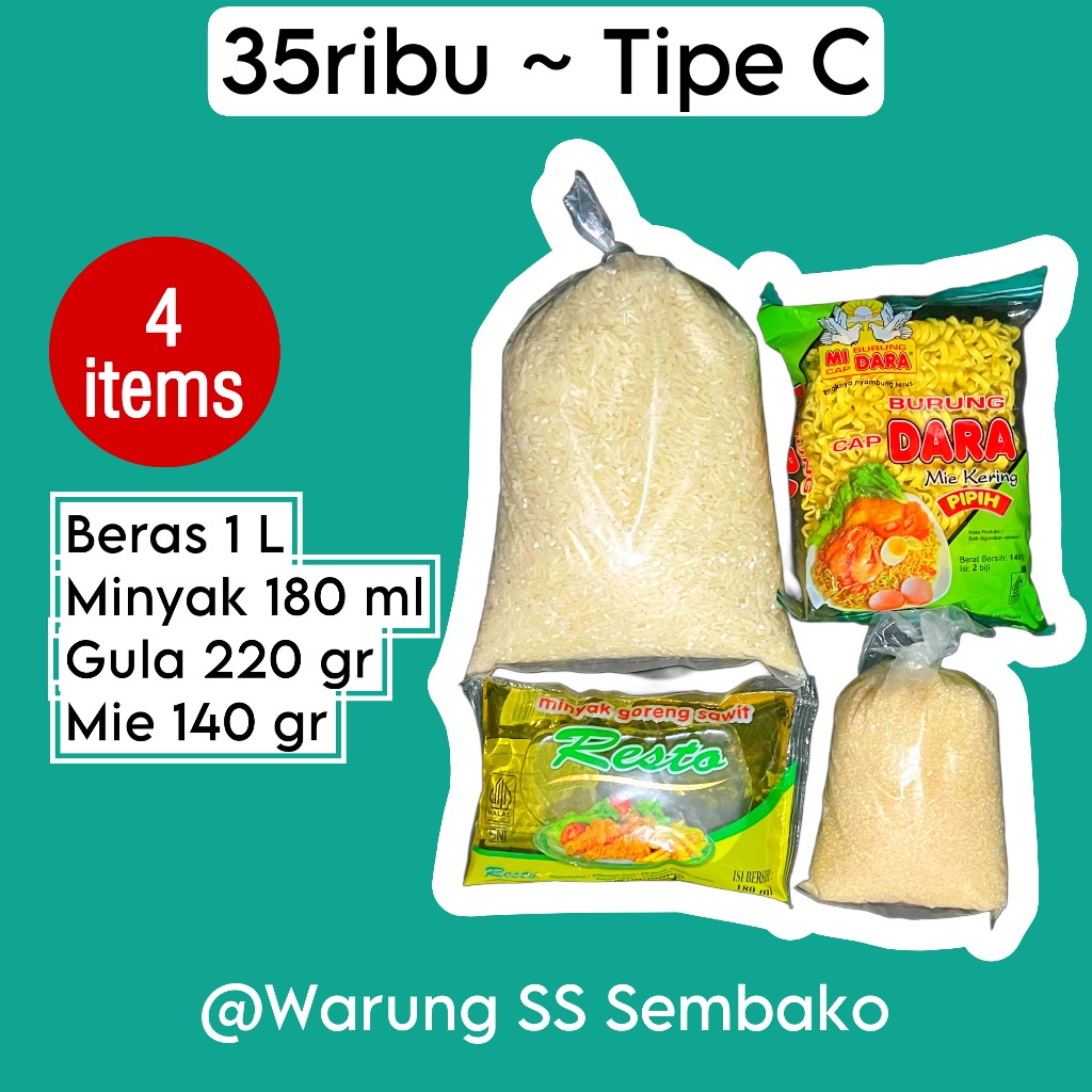 

Paket Sembako 35ribu Tipe C - Beras Mie Minyak Goreng Gula Pasir Murah Hemat