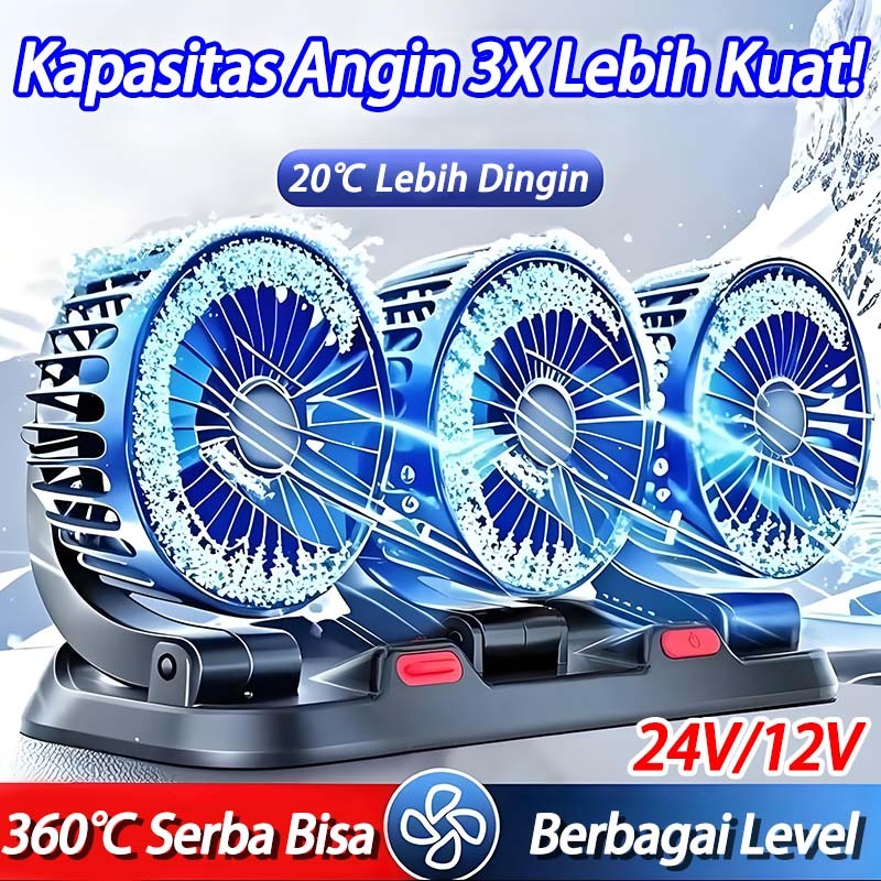 ​​Pendingin Instant di Mobil​ Kipas Angin Mobil 3 Kepala 12V/24V USB Charger Jumbo Portable Pendingi