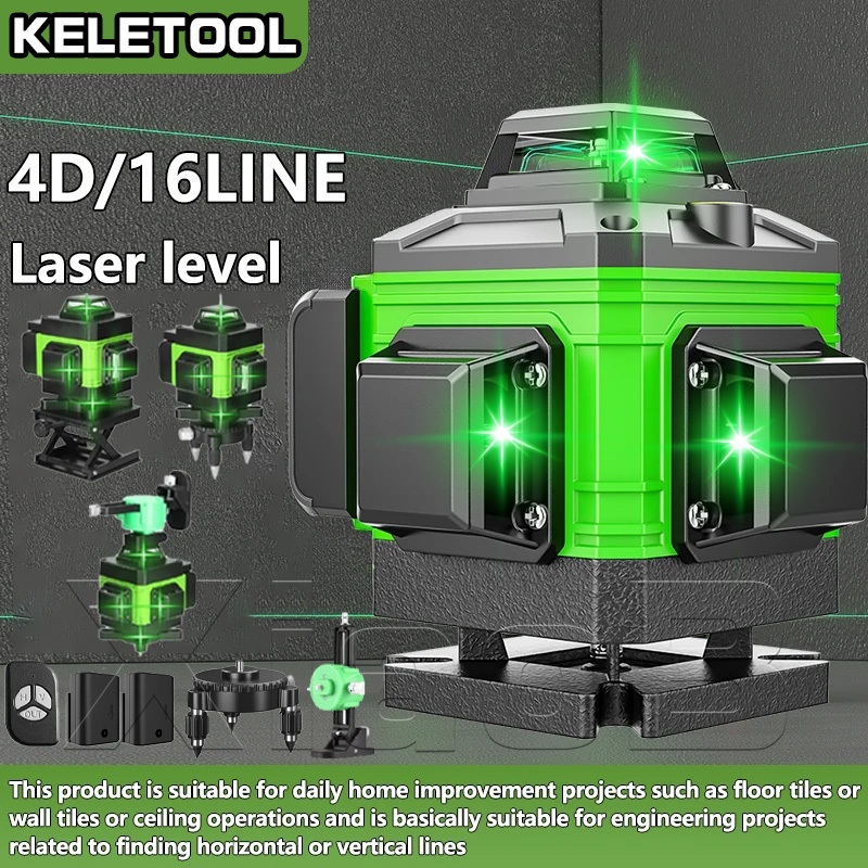 COD jerman 360 ° Tanpa Sudut Mati Laser Level 4D 16 Line 59000MAH Koreksi Otomatis ±3° Digital Meter