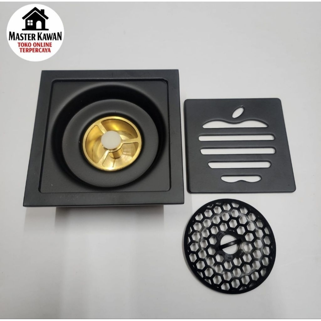 Smart Floor Drain Hitam Motif Apple Stainless Tebal /Smart Floor Drain Hitam Tebal  Anti Bau