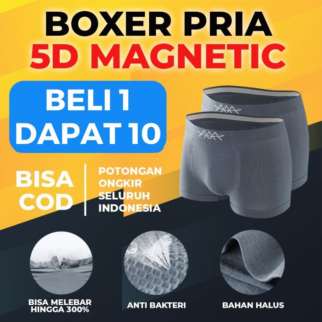 (BELI 1 DAPAT 10) Boxer Kesehatan Pria 5D - Celana Dalam Magnetik Terapi Vitalitas Nyaman & ORIGINAL