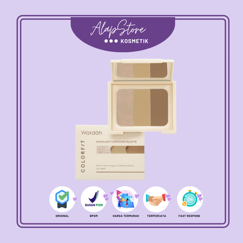 WARDAH Colorfit Highlight Contour Palette Indonesia / 3 IN 1 Highlighter Contur Concealer / Intense 