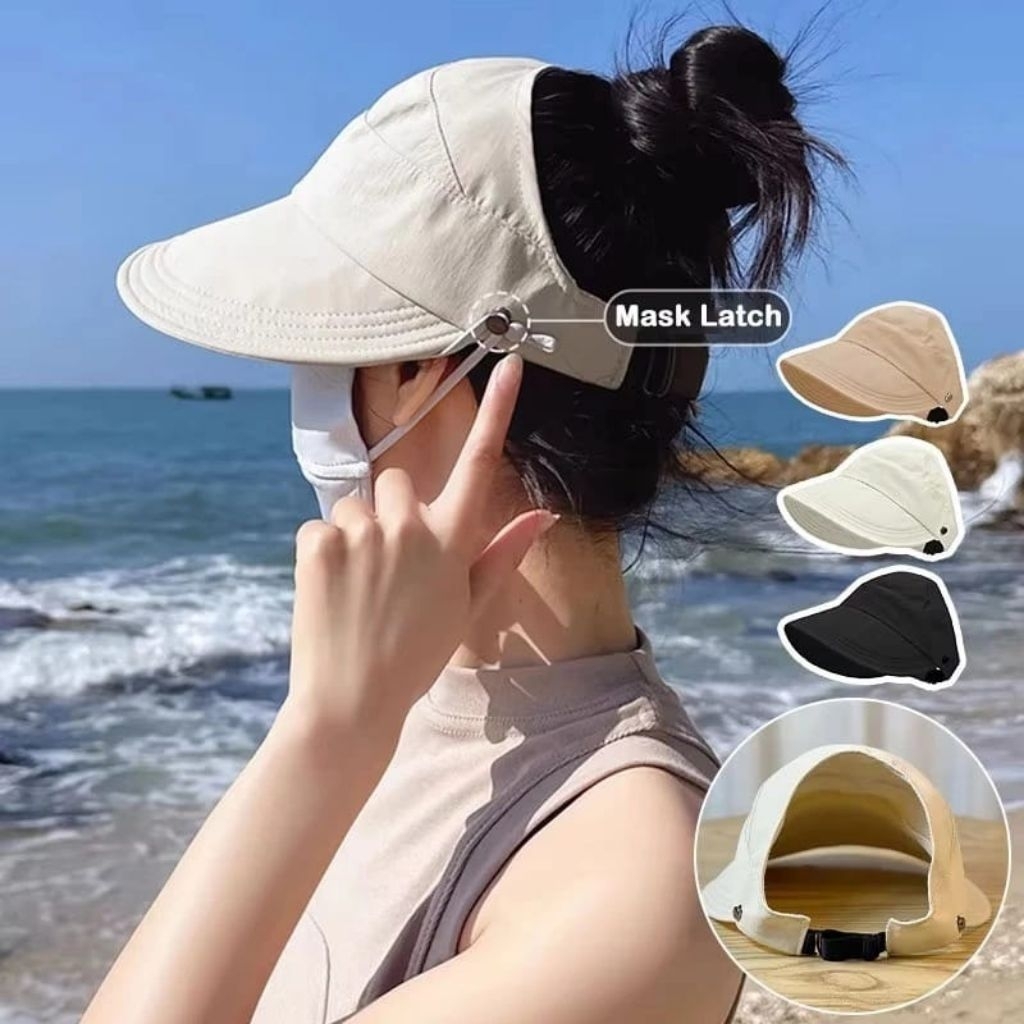 TOPI PANTAI KOREA WANITA / TOPI PELINDUNG SINAR MATAHARI / TOPI OLAHRAGA WANITA / READY MAKASSAR