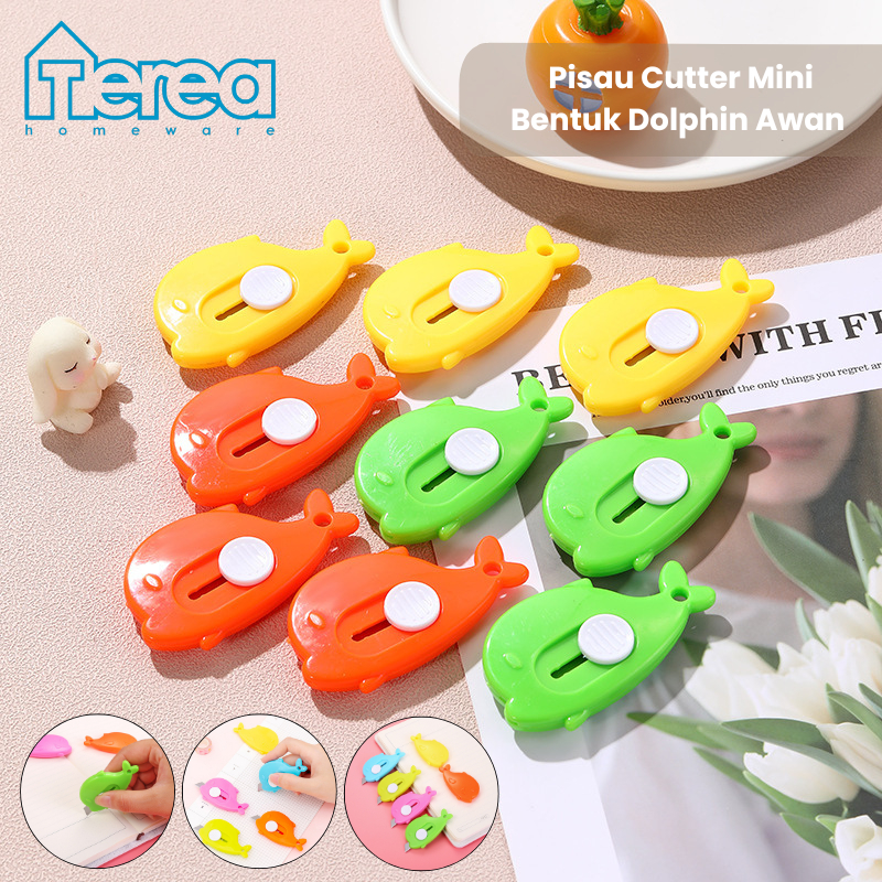 

TEREA Pisau Cutter Mini Bentuk Dolphin Awan / Alat Bantu Potong Kertas Plastik Unboxing Paket