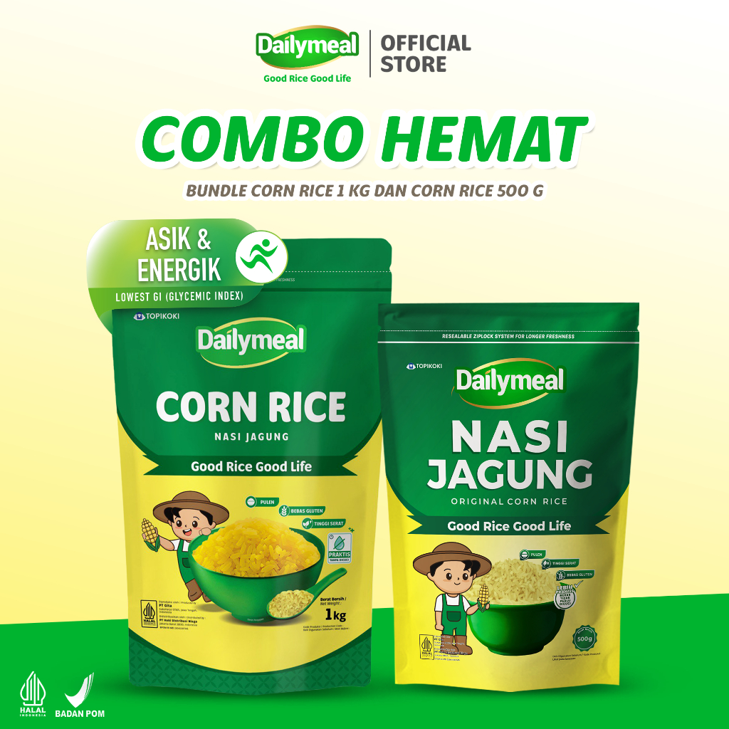

[Bundling Hemat] Dailymeal - Corn Rice / Nasi Jagung 1 kg dan 500g - Pilihan Karbo Sehat untuk Gula Darah Stabil