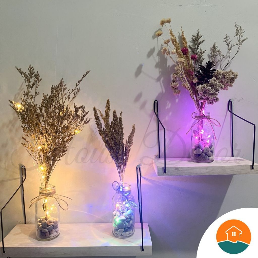 Vas Bunga Aesthetic Set Bunga + Vas Botol + lampu AESTHETIC FLOWER
