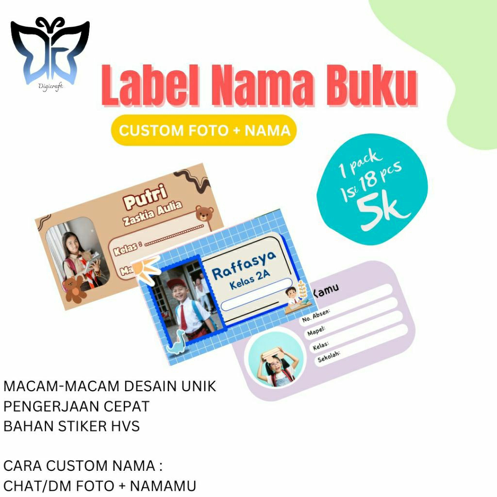 

label nama buku bisa custom foto isi 1 pcs 18 lembar