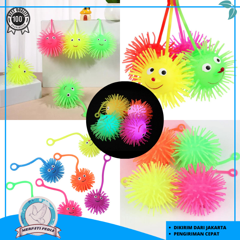 Bola Ubur Mainan Bayi Anak Puffer Ball Ubur Ubur Karet LED Bola Duri Lampu LED MP