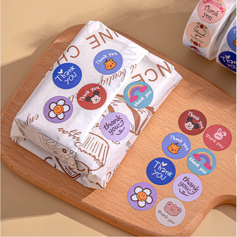 

*FRAULEINCO* Sticker Thank You 500 Pcs/Stiker Terima Kasih Warna Self Adhesive Seal Label Roll Sticker Thank You Besar