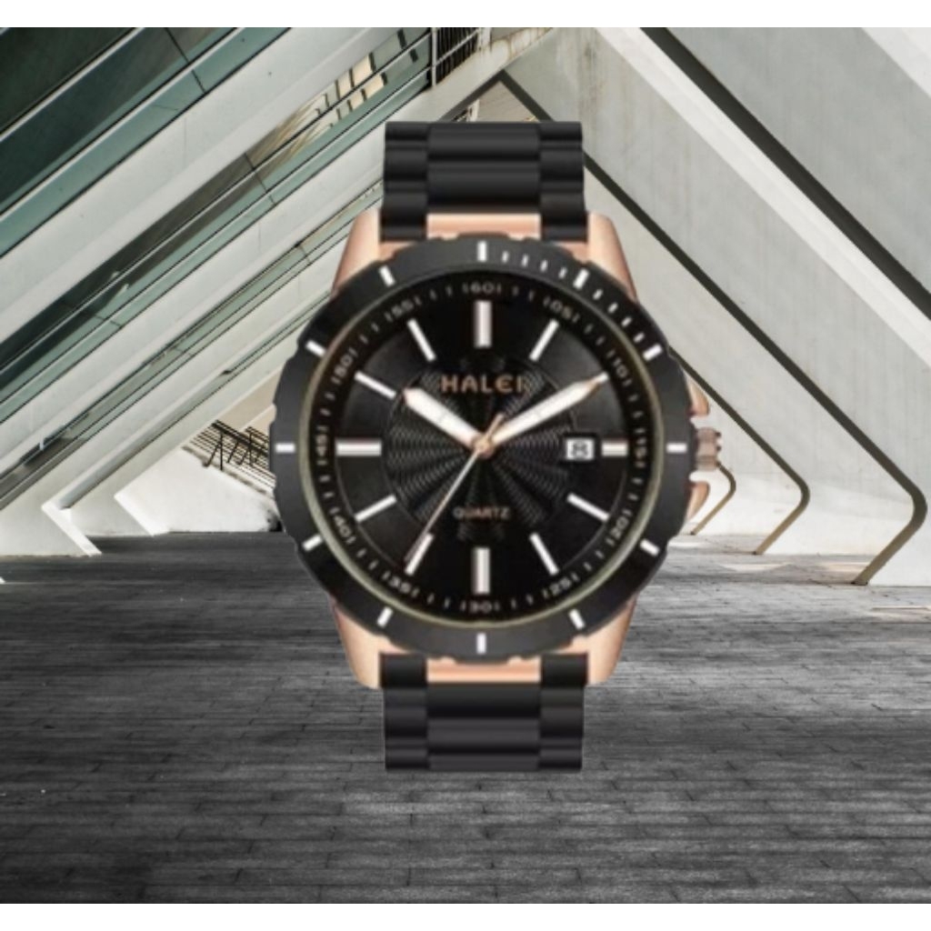halei 8033 M jam tangan pria halei original fashion casual analog tanggal rantai stainless tahan air