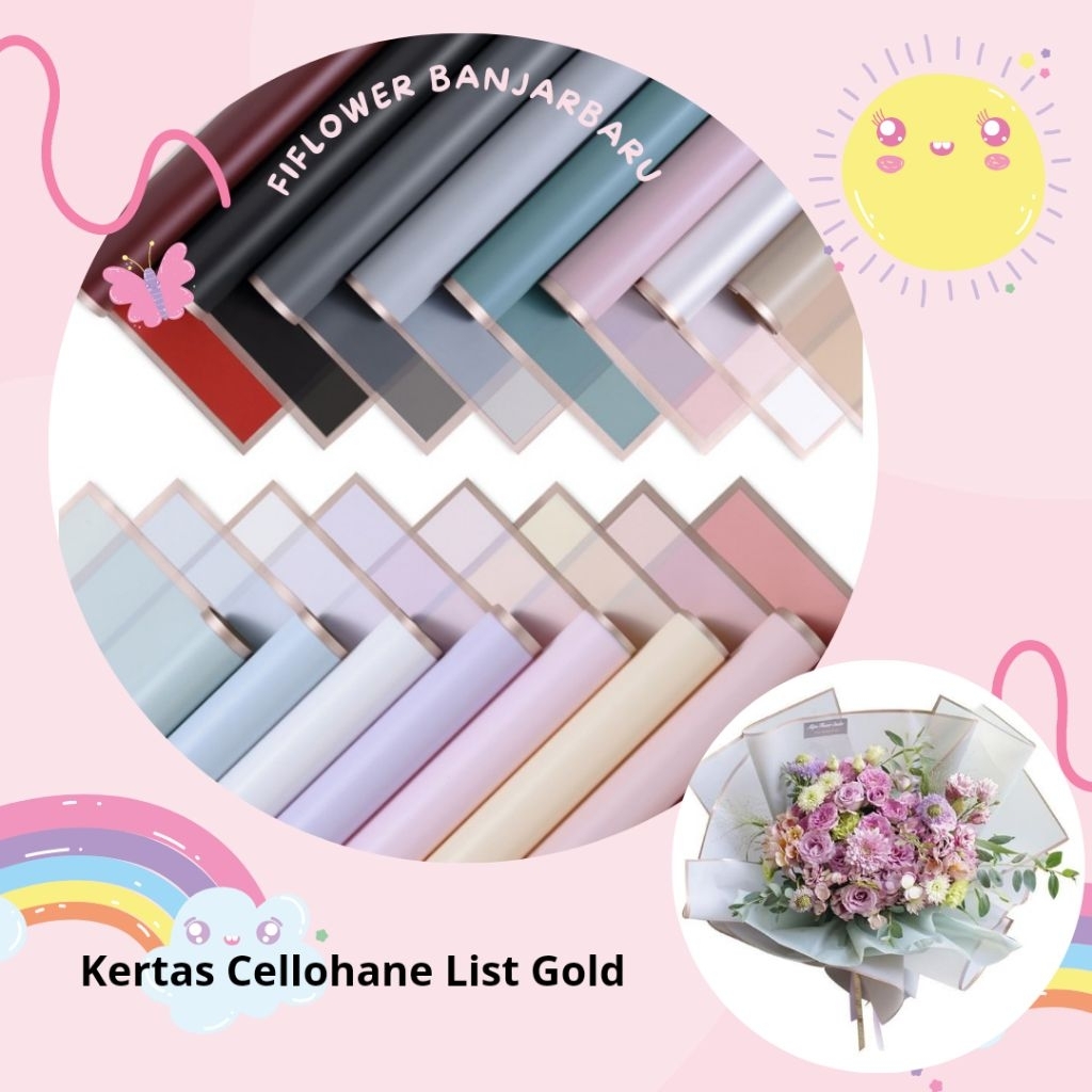 

Cellophane List Gold| Kertas Wrapping Buket List Gold