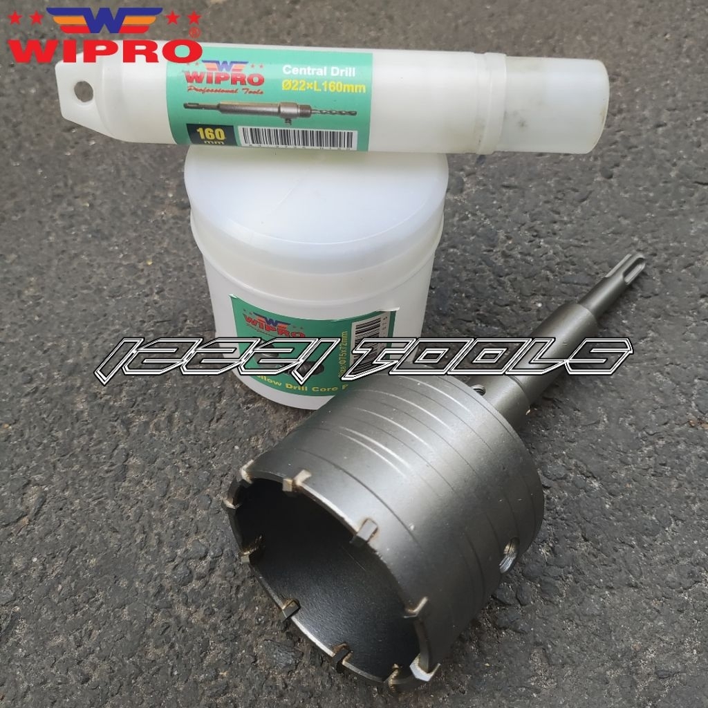 Mata Bor Hole Saw Tct Beton 3 Inch Wipro Hollow Core Drill Bit 75 mm Plus Conector SDS 160 mm