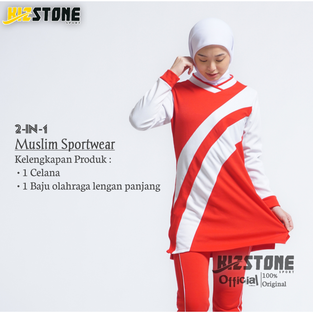 Setelan Baju Senam Merah Putih / Baju Senam Wanita / Baju Senam Muslimah