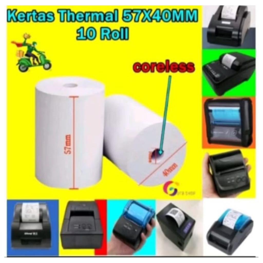 

kertas thermal ukuran 58x40mm paket 10rol/10pcs