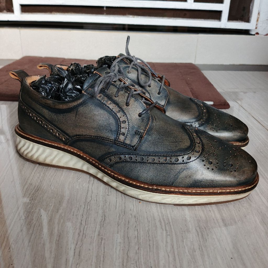 ECCO ST.1 Hybrid Mens  Wingtip Brogue Oxford  Dress Shoes Distressed Grey Leather Authentic Original