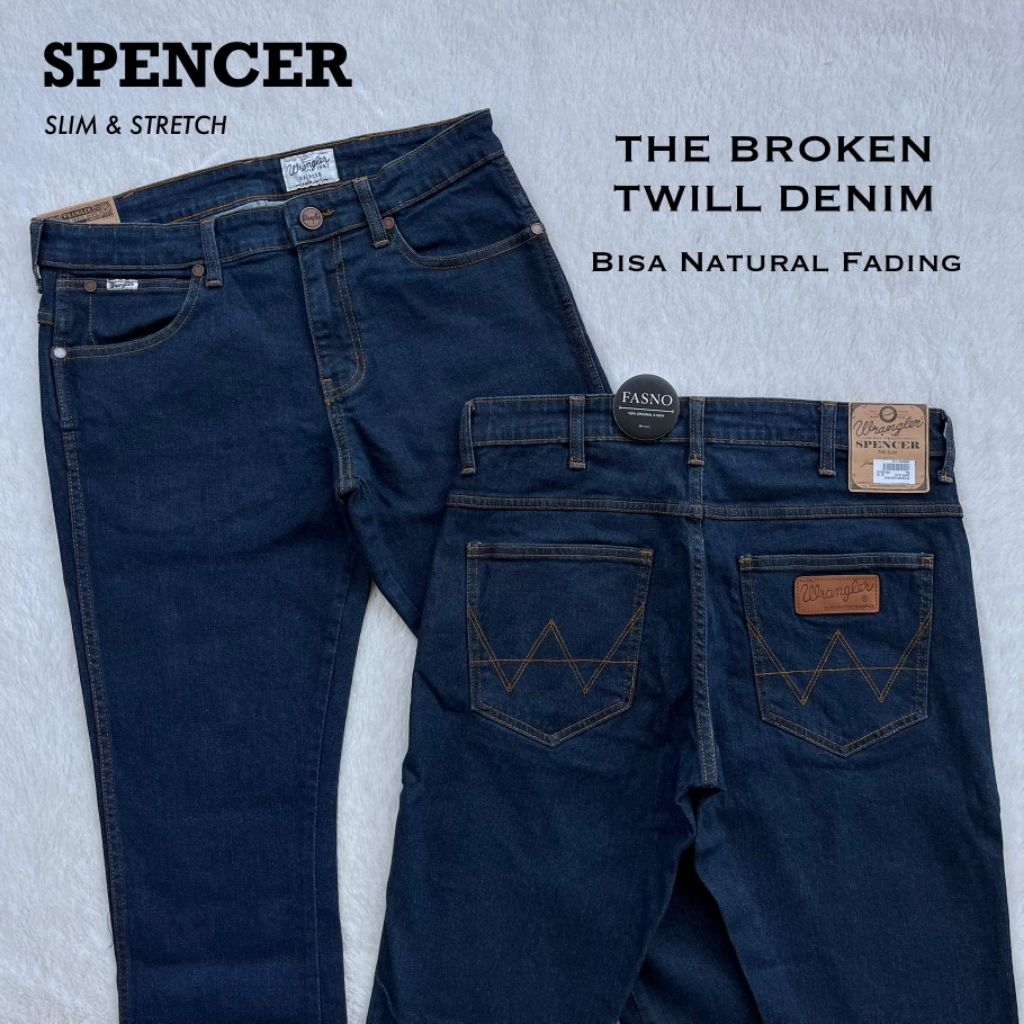NEW & ORIGINAL Wrangler SPENCER “Slim Stretch”,The Broken Twill Denim Rinse.