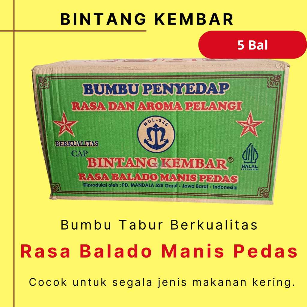 

Bumbu Tabur Rasa Balado Manis Pedas merk Bintang Kembar mdl 525 1 Dus ( 60 sachet )