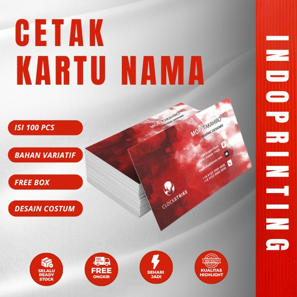 

Kartu Nama isi 100 free Box/ Kartu Nama Custom/ Bussiness Card/ Kartu Nama 1 sisi Ivory 230gr Free Box