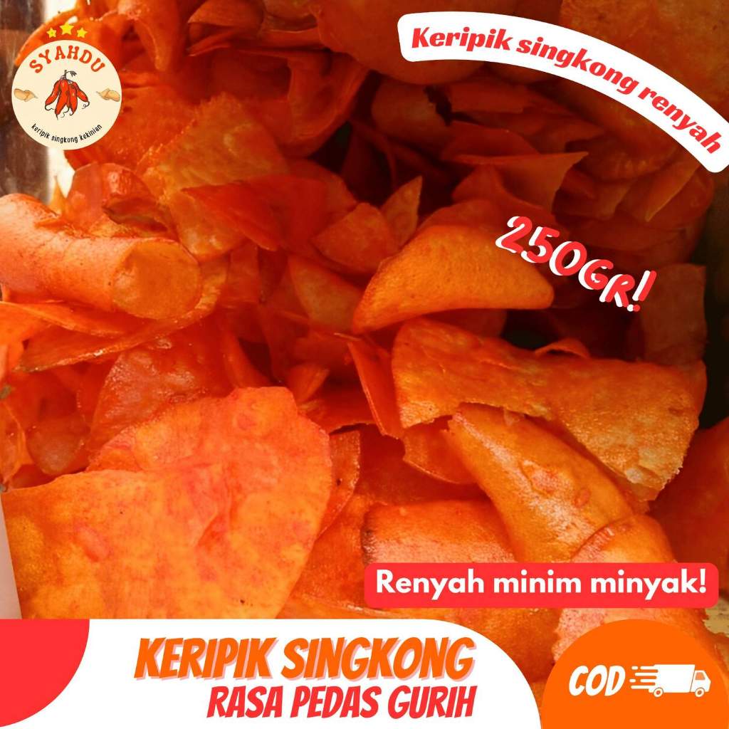 

KERIPIK SINGKONG PEDAS GURIH 250 GRAM/KERIPIK SINGKONG RENYAH MINIM MINYAK/KERIPIK SINGKONG RENYAH