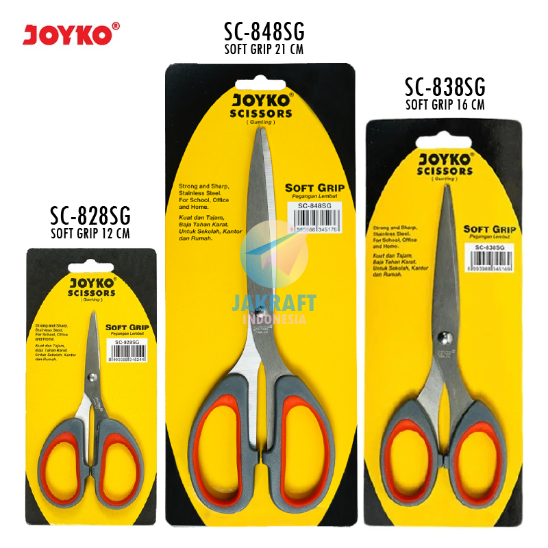 

(1 Pcs) Gunting Kertas Karton Tajam JOYKO Kecil 12 Cm SC-828SG Small / Sedang 16 Cm SC-838SG Medium / Besar 21 Cm SC-848SG Large Scissors Gagang Empuk Soft Grip Stainless Steel Serbaguna Multipurpose