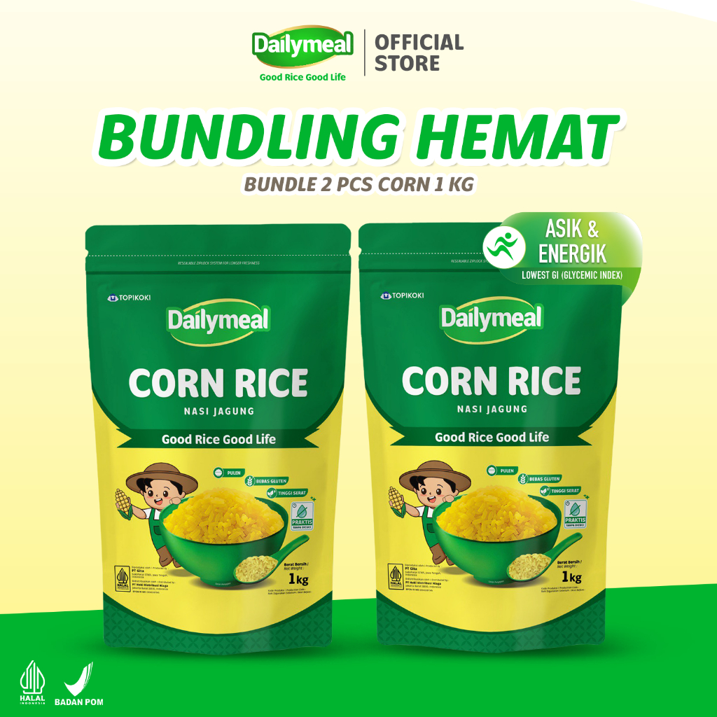 

[Bundling Hemat] Dailymeal - Beras Sehat Corn Rice (Nasi Jagung) / Cassava Rice (Nasi Singkong) - 1kg (2pcs)