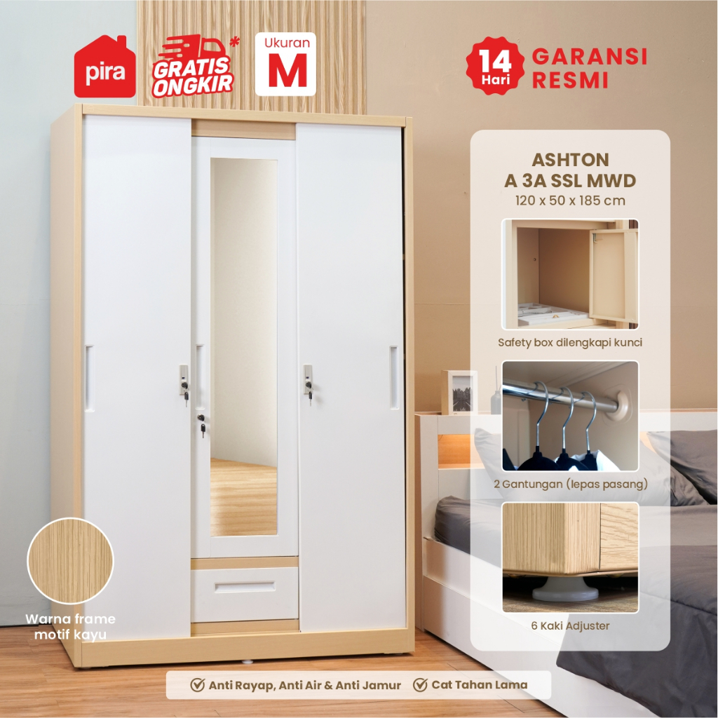 PIRA - ASHTON A 3A SSL MWD Lemari Pakaian Besi 3 Pintu Sliding / Pintu Geser