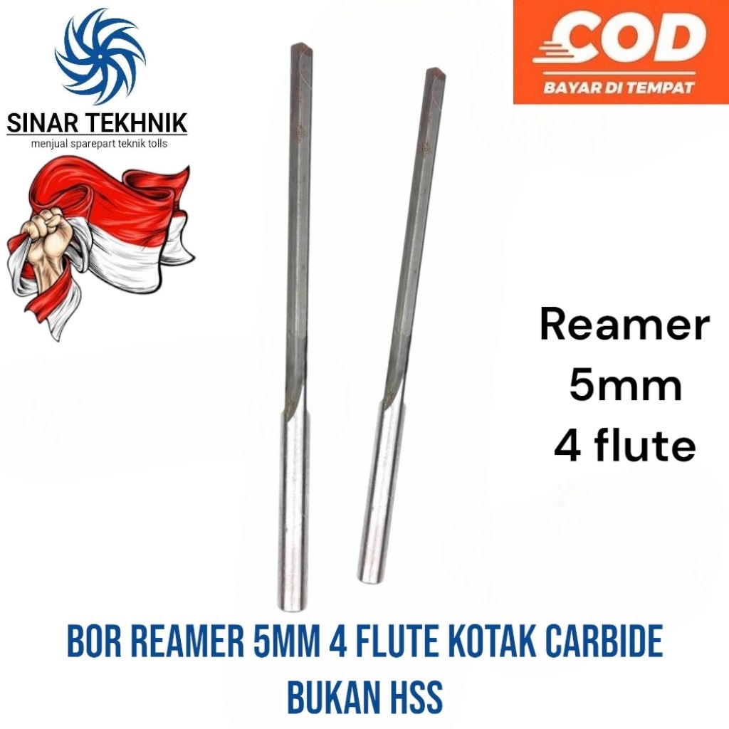 Bor Reamer 5mm 4 Flute Kotak Carbide Bukan HSS