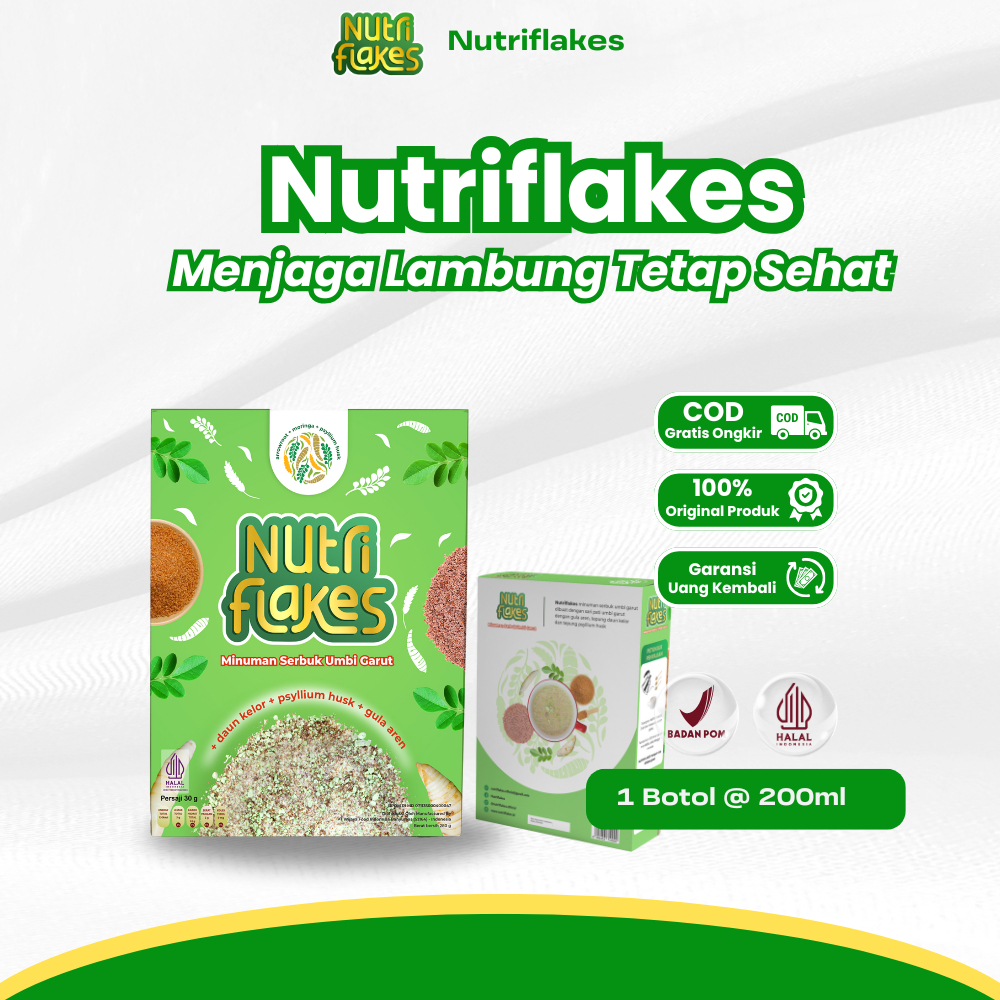 

Nutriflakes 1 Box – Sereal Umbi Garut Solusi Sehat Atasi Maag, Gerd & Asam Lambung Kronis