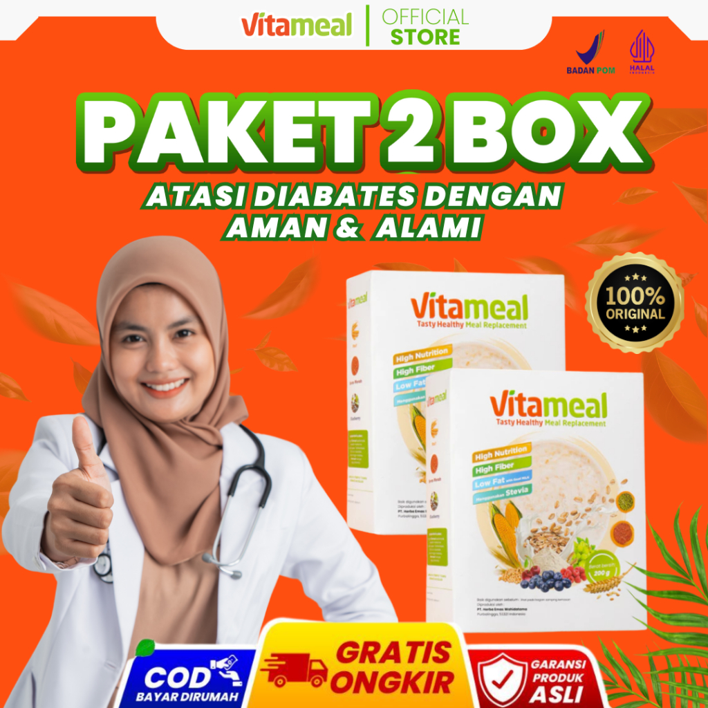 

Vitameal Paket 2 Box Sereal Sehat Nutrisi Multigrain Ampuh Pengganti Makan Menstabilkan Gula Darah Tinggi Diabetes Kolesterol Bebas Kebas Kesemutan Asam Lambung Gerd Official Store VETAMEAL GERD