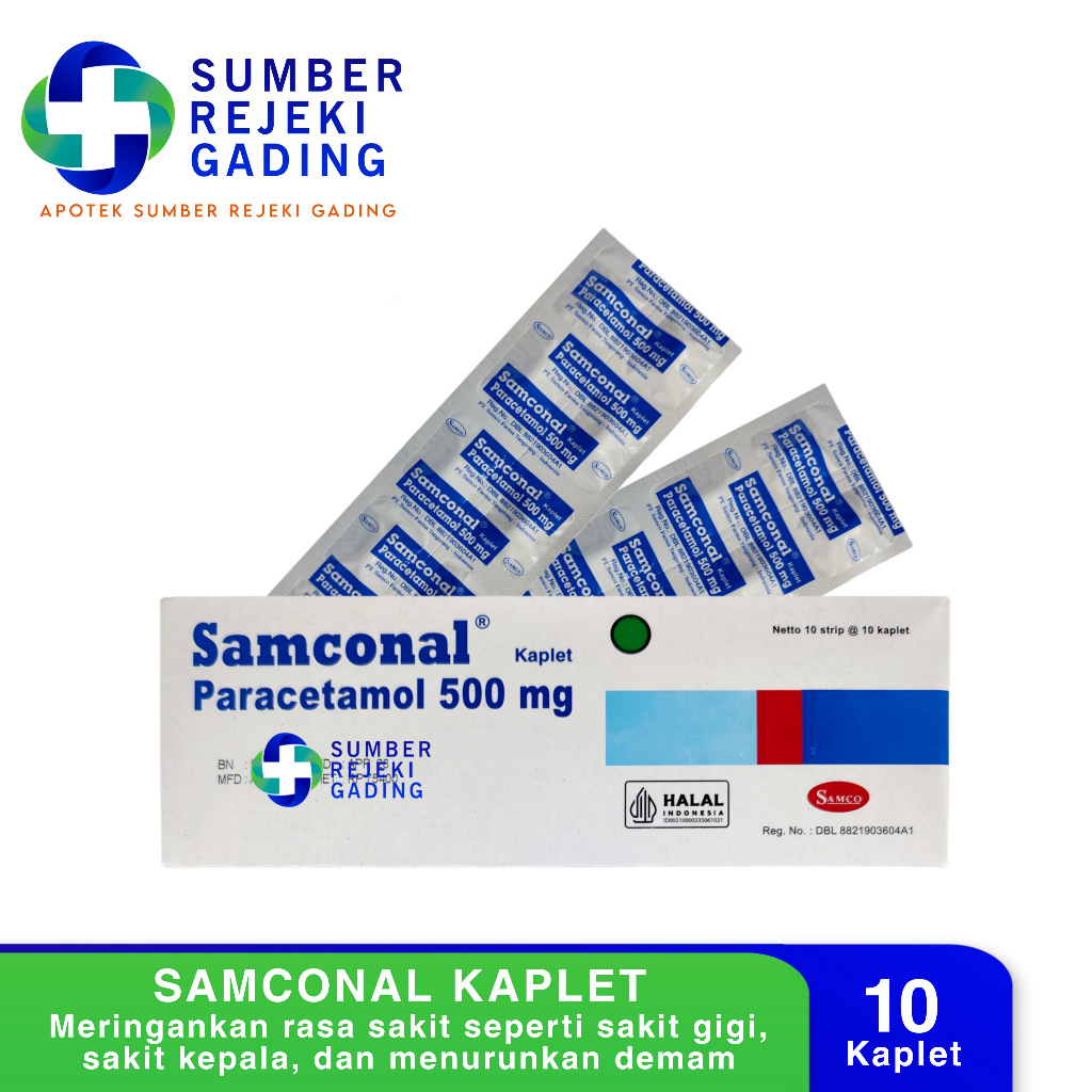 Samconal Strip 10 Tablet - Paracetamol 500 mg Obat Panas Demam & Pereda Nyeri Dewasa