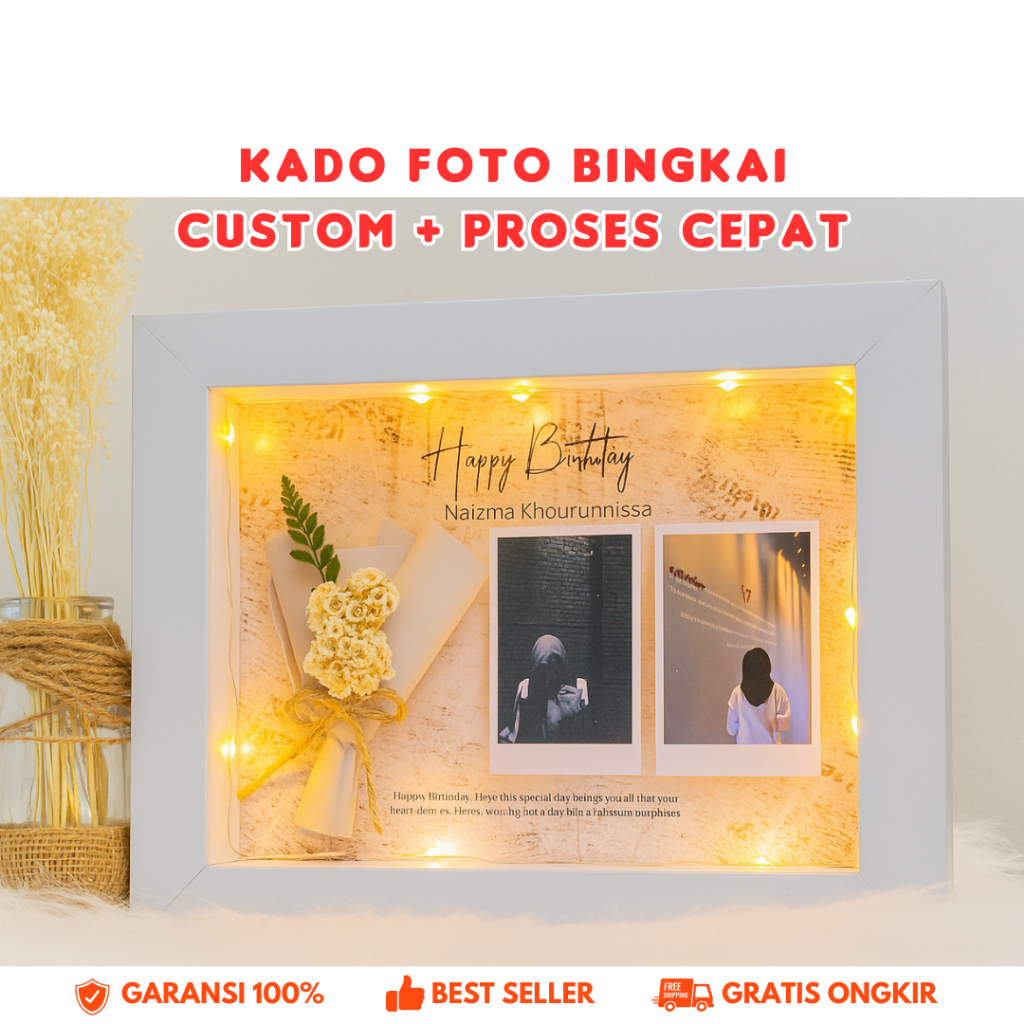 Kado Ultah Bingkai Frame 3D Foto Bestie Cewek Cowok Wisuda Flower Dried Dekor Romantis Simple Custom