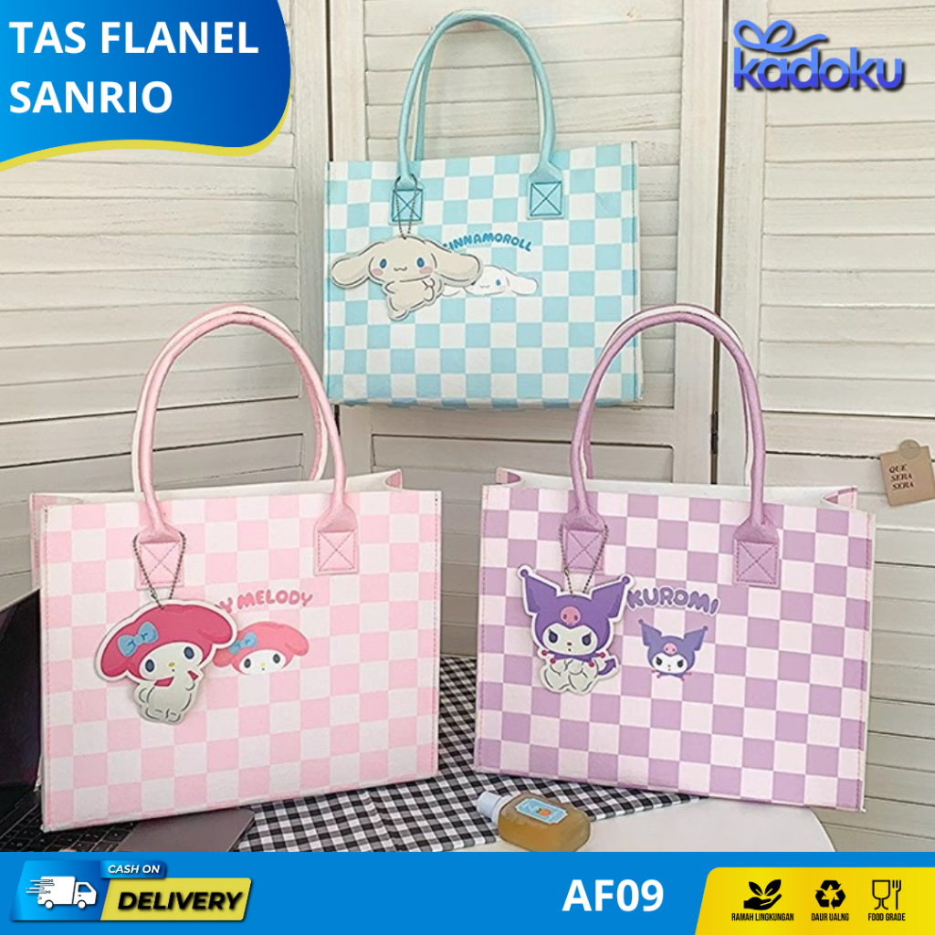 

Tas Jinjing Wanita Serbaguna Flanel Bag Lucu Motif Sanrio / Tas jinjing handbag kuromi sanrio AF09