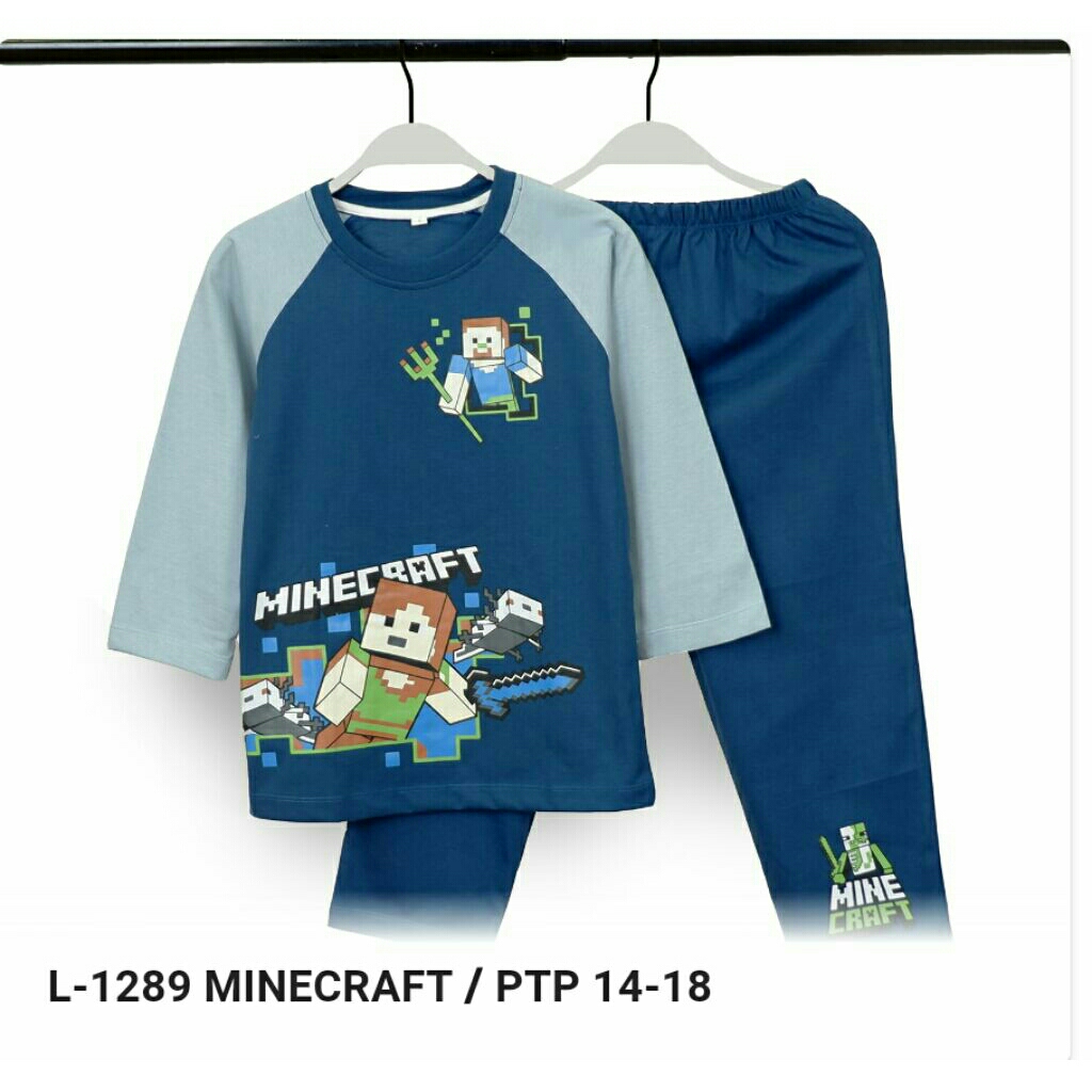 Setelan Tidur Panjang Anak Cowok Minecraft/ Piyama Anak Cowok Motif Minecraft Size 12-15 Tahun