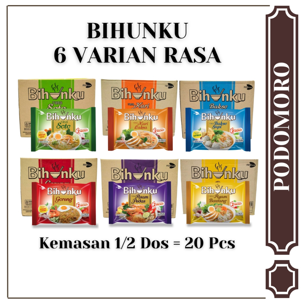 

Bihunku 20 Pcs - 6 Varian Rasa - Rasa Soto Bakso Sapi Asam Pedas Ayam Bawang Goreng Kari Laksa - Bihun Instan