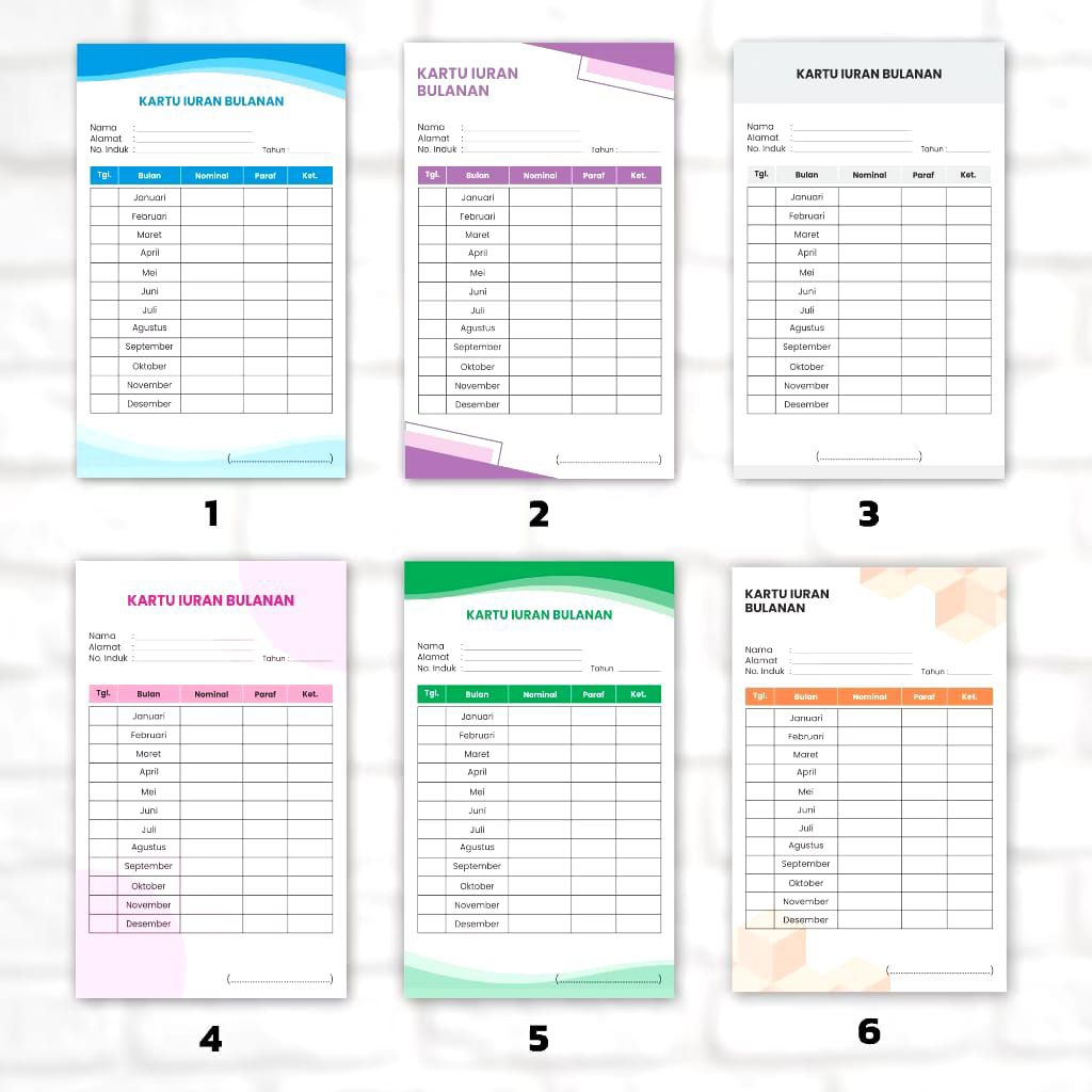 

[50 pcs] Kartu Iuran Pembayaran bulanan / Iuran Sampah / kas kelas / Bimbel / Les / Iuran Warga Kartu Kita