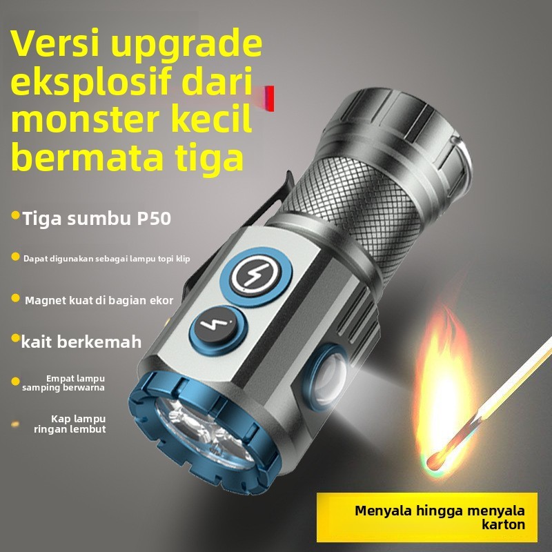 Senter monster bermata tiga baru, lampu senter super terang, lampu senter mini portabel kecil multif