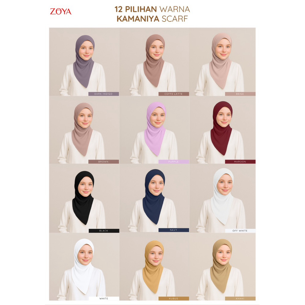 Kerudung Hijab Segiempat Polos Kamaniya Scarf Zoya