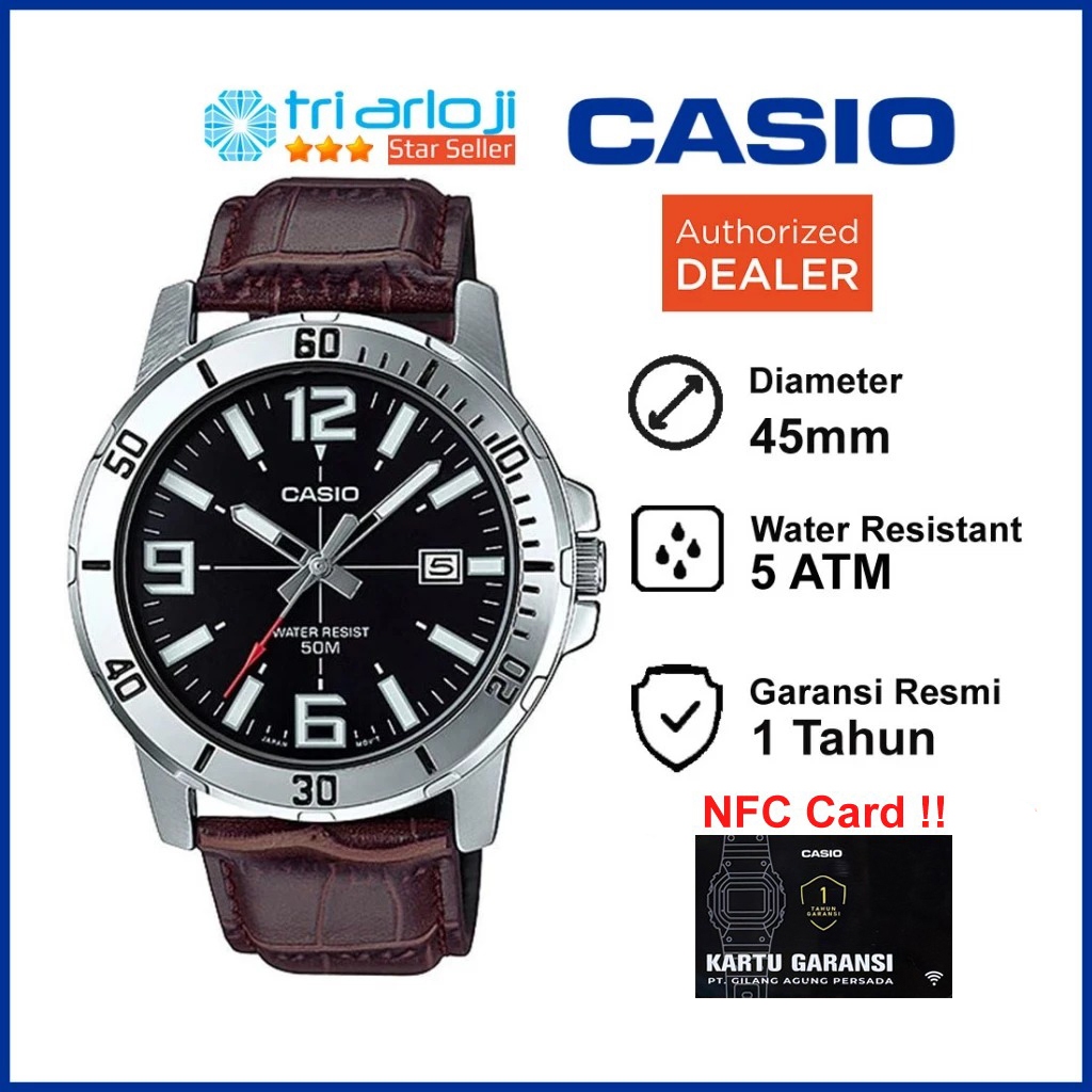 CASIO MTP-VD01L-1BVUDF Jam Tangan Pria Analog Cokelat Kulit MTP-VD01L-1B MTPVD01L