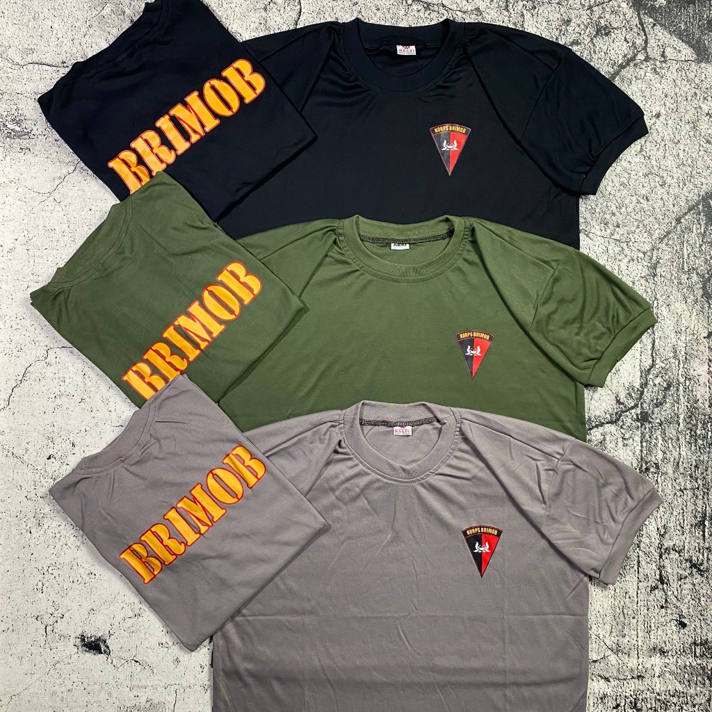 Kaos BRIMOB Pendek Logo Sablon Coklat Hitam Hijau Kaos Dalaman Dinas POLRI Kaos Lapangan Polisi