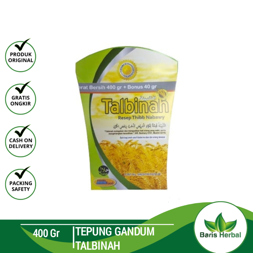 

Talbinah Tepung Bubur Gandum Resep Thibb Nabawy 400 gr + 40 gr ORIGINAL / Talbinah El Medinah Thibb Nabawy 500gr Atasi Maag dan Sakit Lambung