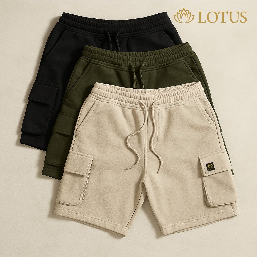 LOTUS - Paket 3 Pcs Cargo Pendek Pria Celana Pendek Matt Fleece Soft