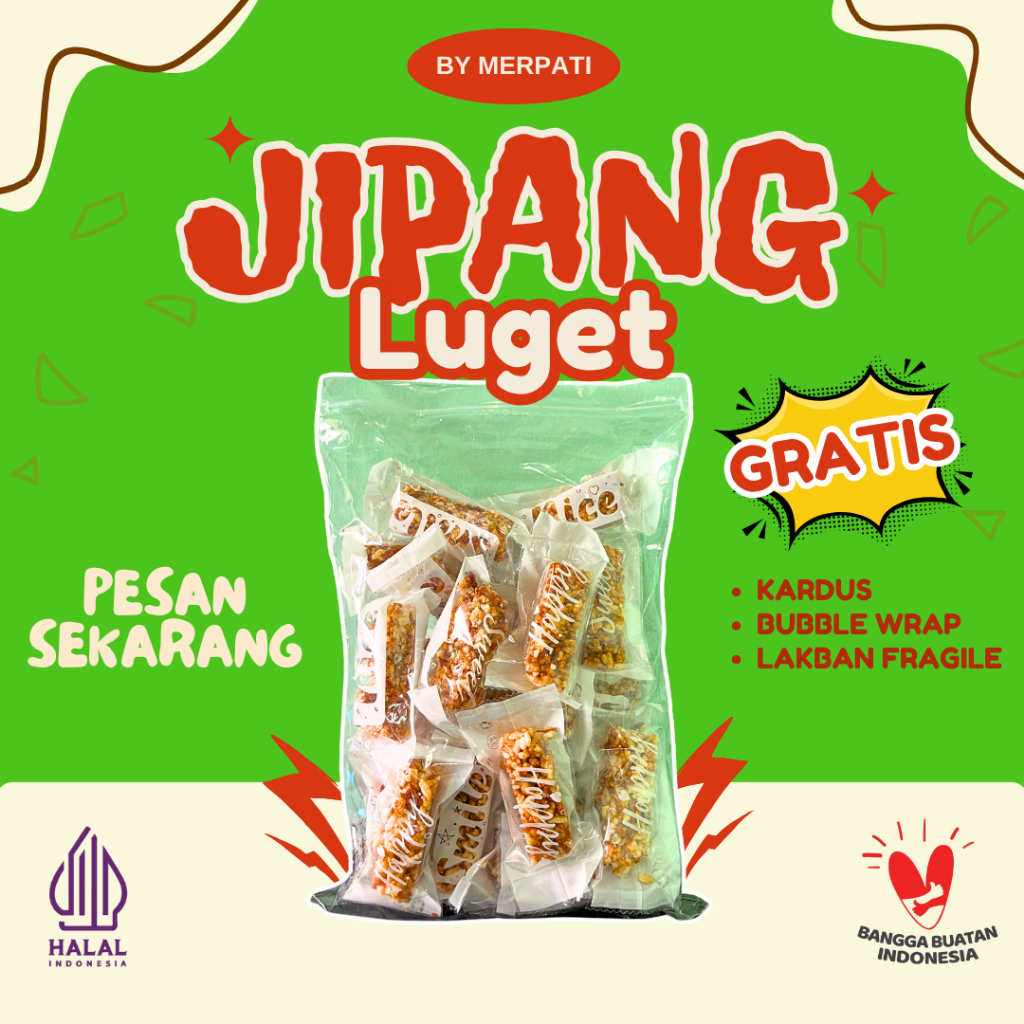 

Jipang Luget by Merpati | Gipang | Rice Crackers Block | Kue Beras Jadul Rasa Original Manis Kacang dan Pedes Manis Jagung isi 27 pcs Snack Viral, Renyah Tidak Eneg