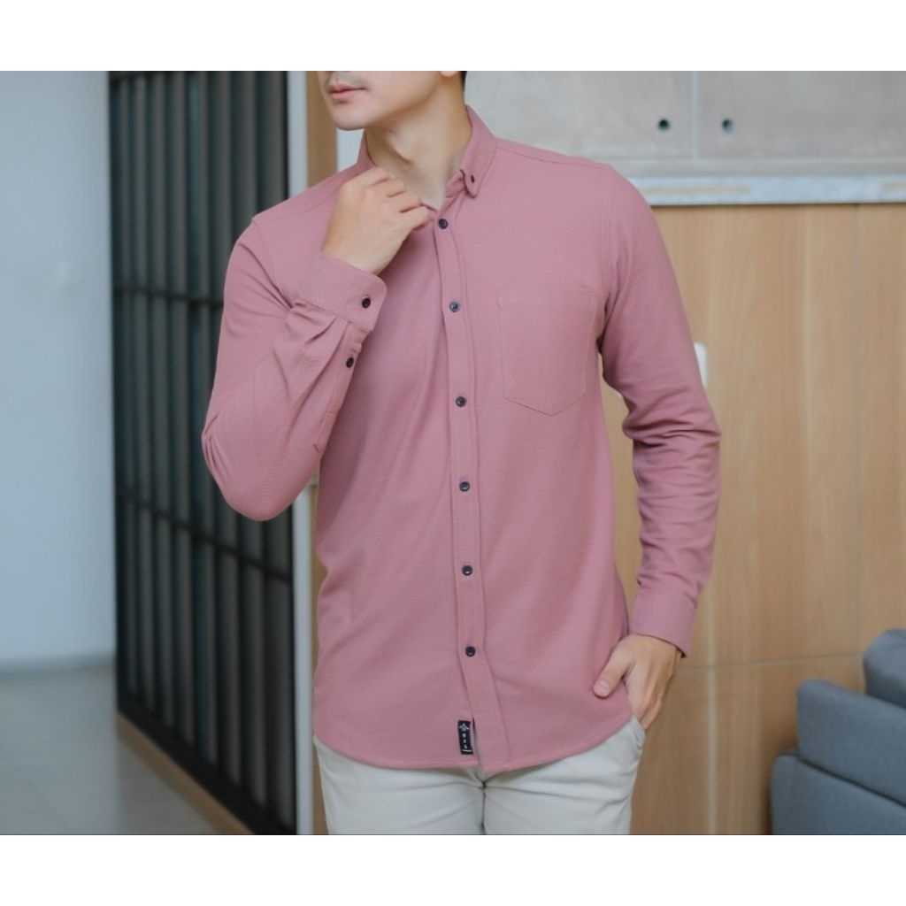 Kemeja Pria Pique Lengan Panjang Hexagon Katun CVC 24s Premium